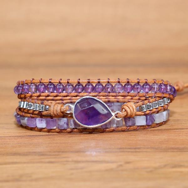Wickelarmband „Waldlicht“ mit Amethyst-Tropfen